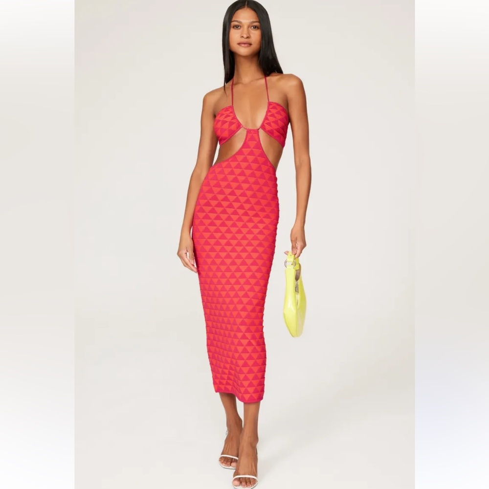 Solid & Striped Kiana Geo Print Cutout Midi Bodycon Halter Dress